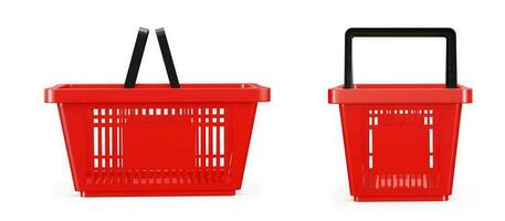 Red shopping basket. Render 3D. Isolated on white background photo