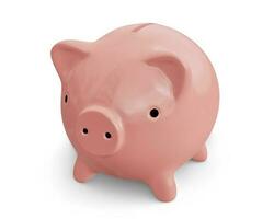 Pink piggy bank. Render 3d. Isolated on white background photo