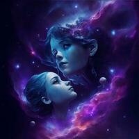 AI generated Two Sisters Merged in Nebula photo