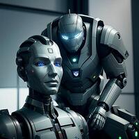 robot talking to artificial intelligence. photo