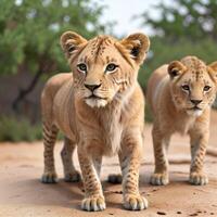 a view close up lion in the wild. photo