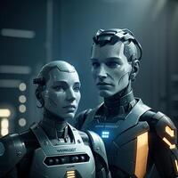 robot talking to artificial intelligence. photo