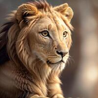 a view close up lion in the wild. photo