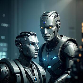 robot talking to artificial intelligence. photo