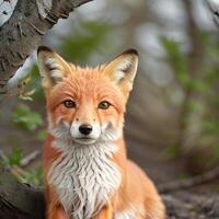 a close up fox in the wild, forest . photo