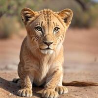 a view close up lion in the wild. photo