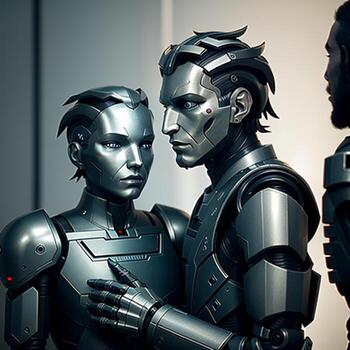 robot talking to artificial intelligence. photo