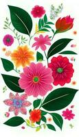 floral patrones, diseño un floral con un variedad de flores, hojas. ai generativo foto