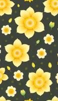 Seamless whimsical watercolor daffodils pattern. AI-Generative photo