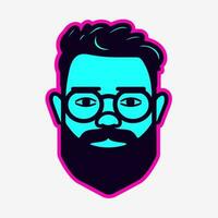 Hipster man face with beard and mustache. Vector illustration.