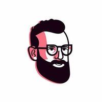 Hipster man face with beard and glasses. Vector illustration.