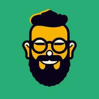 Hipster face with beard and glasses. Vector illustration in flat style