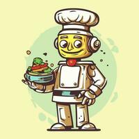 Cartoon chef with a plate of food in his hand. Vector illustration.