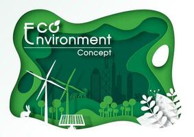 Poster of Eco environment concept and world environment day in paper cut layers style and vector design.