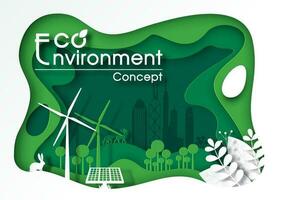 póster de eco ambiente concepto y mundo ambiente día en papel cortar capas estilo y vector diseño.