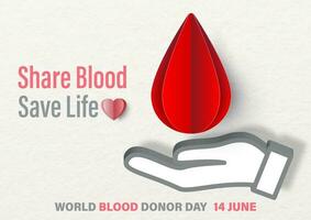 Giant blood donation and sharing icon isometric 3d and paper cut style with wording of World blood donor day on white paper pattern background. Poster campaign in vector design.