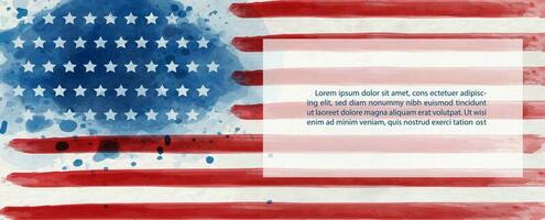 The U.S.A flag in watercolors style and example text on white paper pattern background.  Card and poster of the U.S.A independent day in vector design.