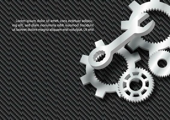 Industrial equipment in 3d style with example texts on carbon fiber fabric pattern background.