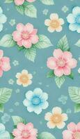 Seamless whimsical watercolor floral pattern. AI-Generative photo
