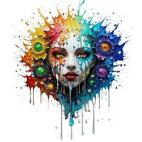 Splash art of colorful paint on a canvas. T-shirt design. AI-Generated. photo