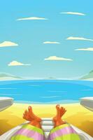 man relaxing on sand shore vector