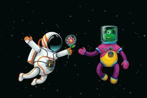 astronaut and alien in space vector