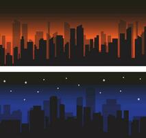 Illustration Vector Of silhouette city in the afternoon and evening