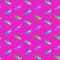 Dragonfly seamless pattern. Pink background. Vector design.