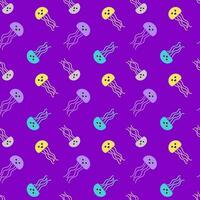 Jellyfish seamless colorful pattern.  Purple background. Vector design.