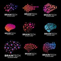 set of smart brain technology digital idea logo template icon vector