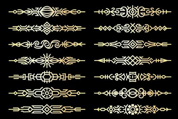 Line art luxury golden borders collection. Abstract golden elegant text dividers for your design projects