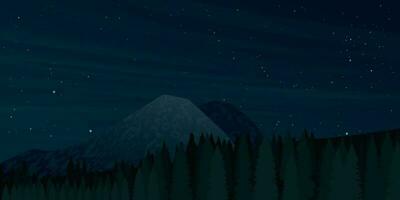montaña paisaje a noche con pinos bosque vector ilustración.