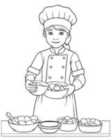 young baker coloring page vector