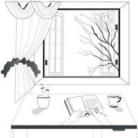 studyroom and a tree art by liner vector