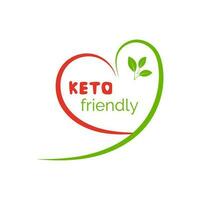 Keto friendly diet icon. Green vegetables heart badge with leaves for eco nutrition isolated on white background. Vector illustration