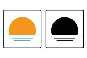 Sunset or sunrise icon. Sun, beach. Solid icon style design. Simple vector design editable