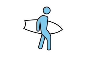 Surfing icon. surfer sign. icon related to water sport, summer. Two tone icon style design. Simple vector design editable