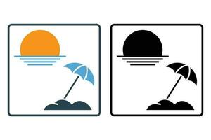 sun beach umbrella icon. icon related to summer, beach, sunset, sunrise. solid style design. Simple vector design editable