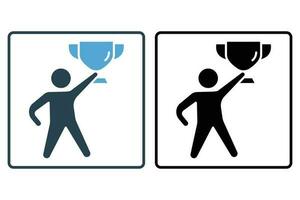 Winner icon. Man holding trophy cup. icon related to celebration, winner, success, reward. Solid icon style design. Simple vector design editable