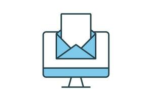 Email marketing icon. Computer with open letter envelope. icon related to digital marketing. Flat line icon style design. Simple vector design editable