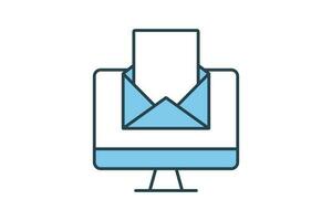 Email marketing icon. Computer with open letter envelope. icon related to digital marketing. Flat line icon style design. Simple vector design editable