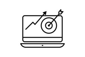 Project task management icon. laptop and target. effective time planning, icon related to target market, digital marketing. Line icon style design. Simple vector design editable