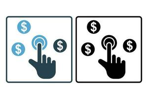 Pay per click icon. hand touch with dollar, click money seo. Solid icon style design. Simple vector design editable