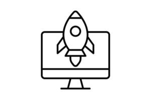 SEO icon. Rocket start up with computer. icon related to digital marketing. Line icon style design. Simple vector design editable