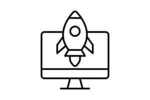 SEO icon. Rocket start up with computer. icon related to digital marketing. Line icon style design. Simple vector design editable