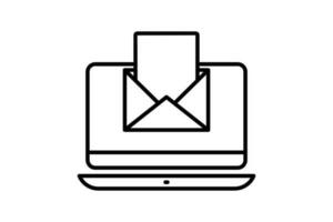 Email marketing icon. Computer laptop with open letter envelope. icon related to digital marketing. Line icon style design. Simple vector design editable