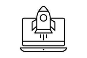 SEO icon. Rocket start up from laptop. icon related to business processes, digital marketing. Line icon style design. Simple vector design editable