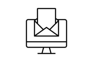 Email marketing icon. Computer with open letter envelope. icon related to digital marketing. Line icon style design. Simple vector design editable