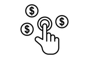 pagar por hacer clic icono. mano toque con dólar, hacer clic dinero SEO línea icono estilo diseño. sencillo vector diseño editable