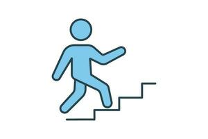 éxito escalera arriba icono. personas Vamos arriba escaleras. icono relacionado a carrera profesional, negocio trepar, éxito. plano línea icono estilo diseño. sencillo vector diseño editable